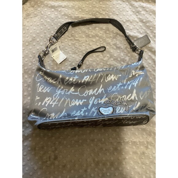 Coach Signature Script Lurex Hobo Silver Gray Bag NWT $248 - Picture 2 of 10
